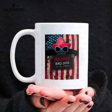Personalized Dog Gift Idea - Bad Dog Wearing Tall Pink Hat For Dog Lovers - White Mug
